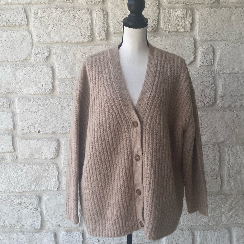 Jenni Kayne 100% Cashmere Cocoon Sweater Cardigan in Tan Oversized Sz Small